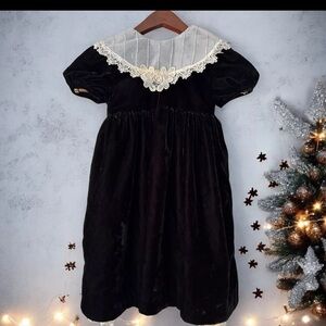 Vintage Castro & Co Girls Velvet Dress Prarie Lace Collar Holiday Christmas 3T